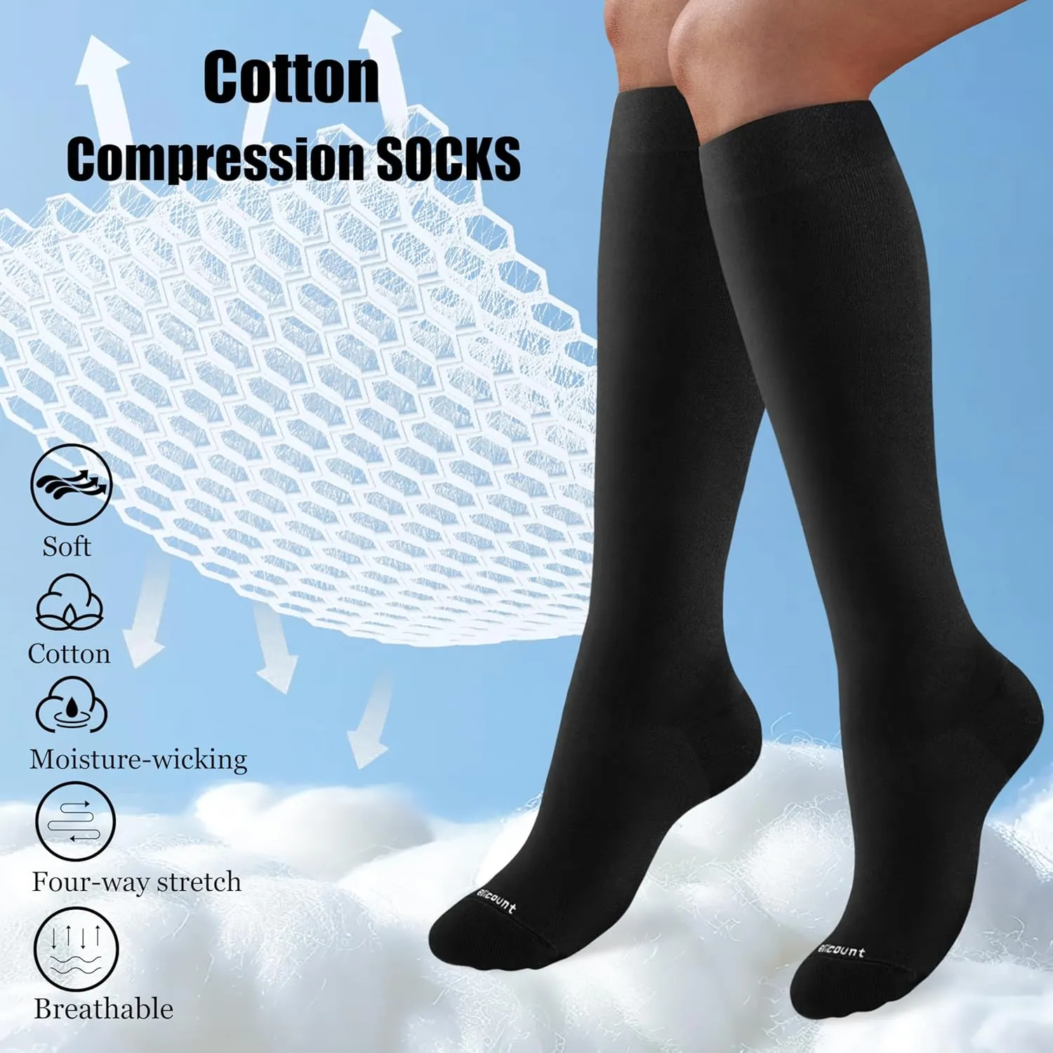 Cotton Compression Socks for Women&Men 15-20mmHg Knee High Cute Support Sock for Nurses, Pregnant Women, Travel