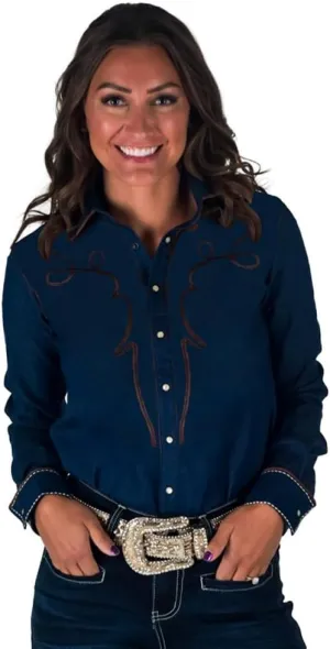 Cowgirl Tuff Western Shirt Womens L/S Denim Suede Blue 100917