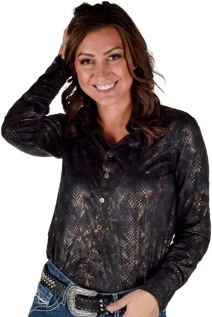 Cowgirl Tuff Western Shirt Womens L/S Snakeskin Stretch Copper 100890