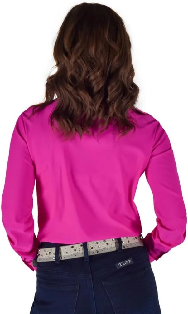 Cowgirl Tuff Western Shirt Womens Solid L/S Stretch Hot Pink 100815