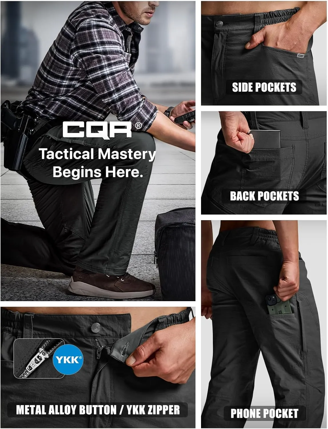 CQR Men's Winter Fleece Lined Pants, Water-Resistant Outdoor Stretch Work Pants, Windproof Casual Pants with Pockets