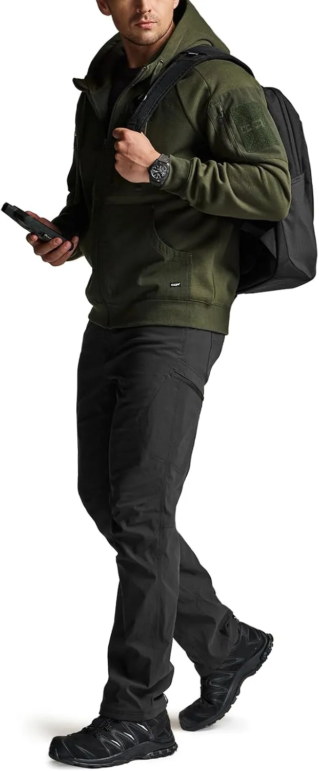 CQR Men's Winter Fleece Lined Pants, Water-Resistant Outdoor Stretch Work Pants, Windproof Casual Pants with Pockets
