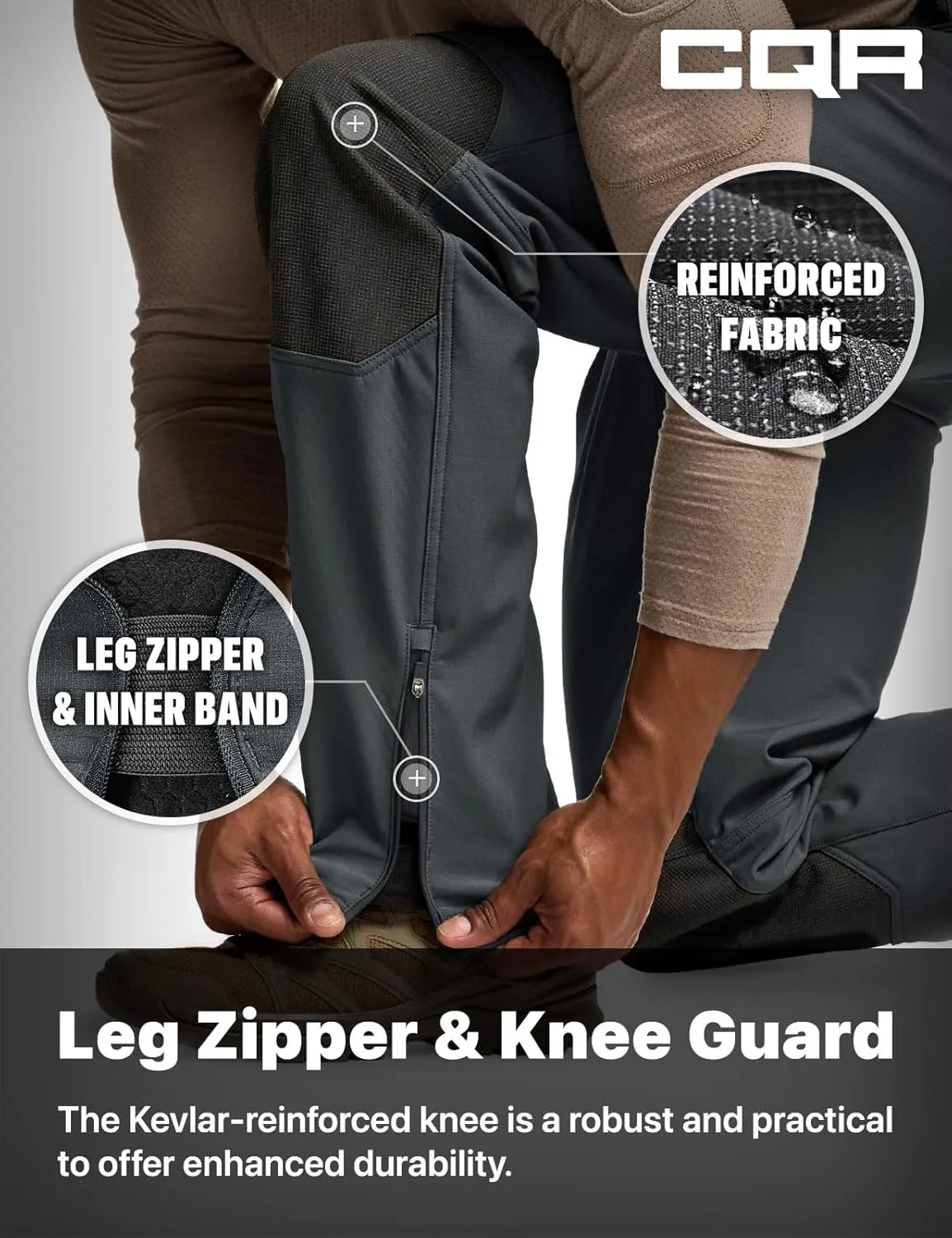 CQR Men's Winter Waterproof Softshell Fleece-Lined Snow Ski Pants, Thermal Outdoor Cargo Work Hiking Pants