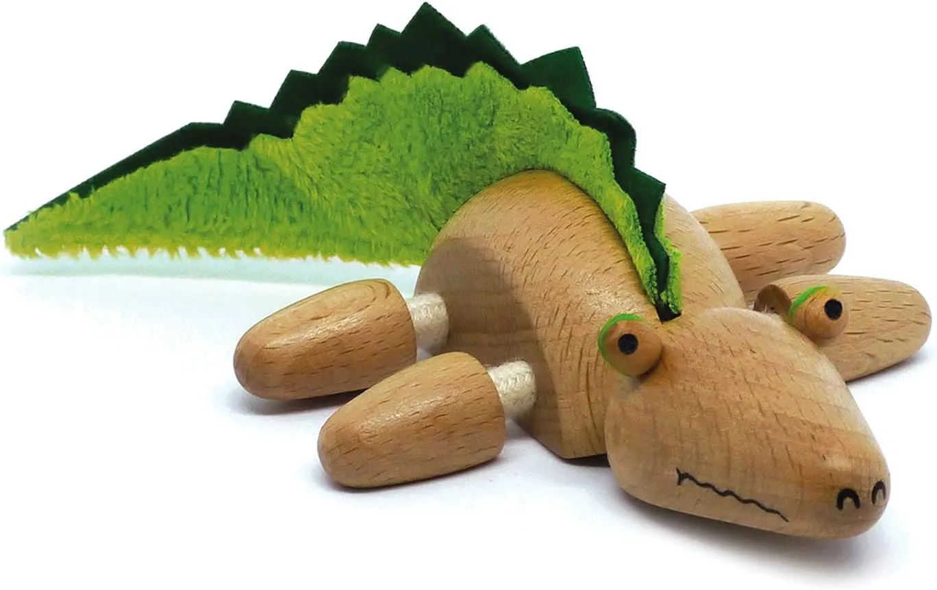 Crocodile Wooden Animal Toy for Toddlers, Fun and Posable Crocodile for Early Learning, Montessori, and STEM, Smooth Natural Wood, Boys and Girls