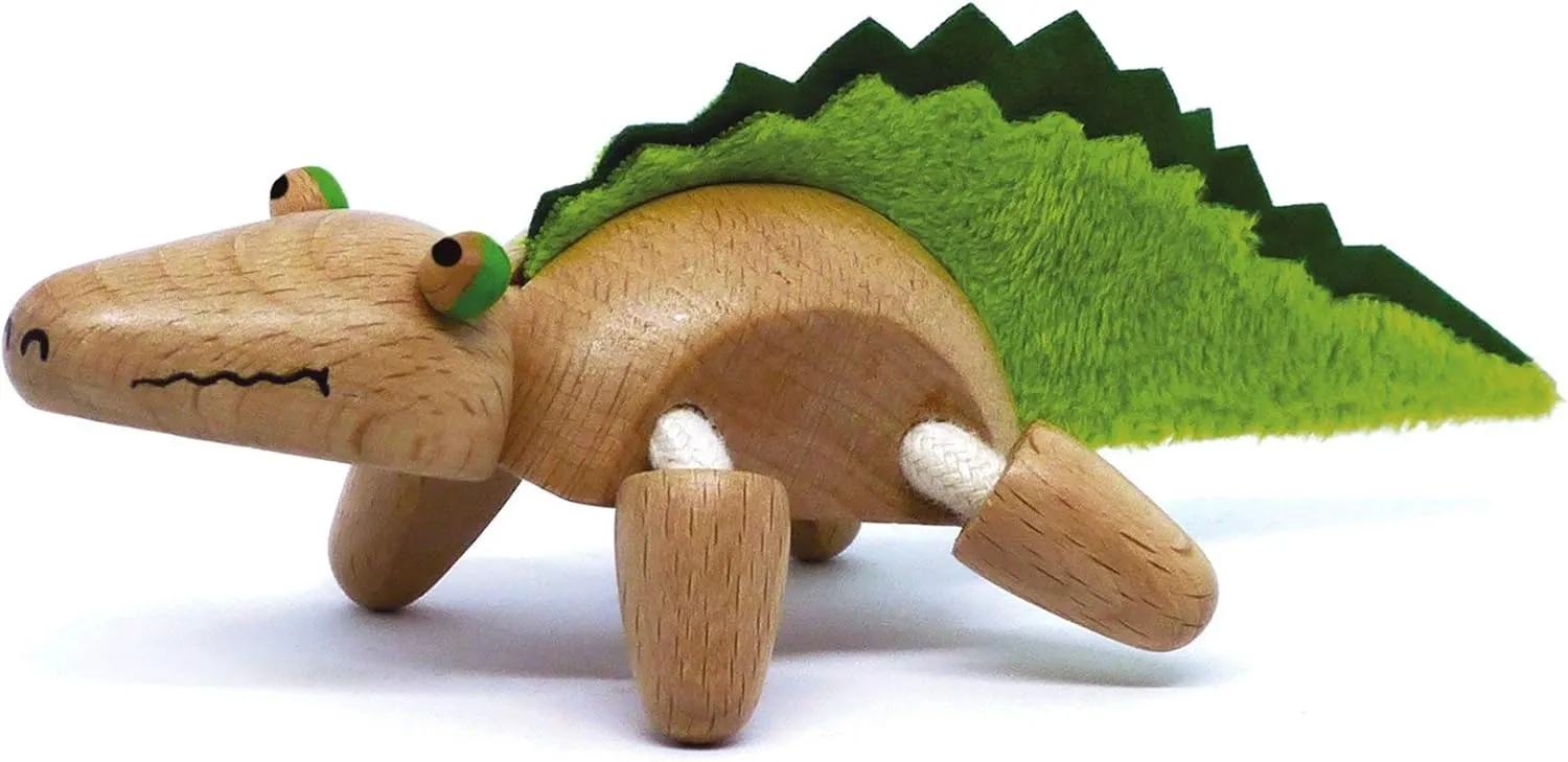 Crocodile Wooden Animal Toy for Toddlers, Fun and Posable Crocodile for Early Learning, Montessori, and STEM, Smooth Natural Wood, Boys and Girls