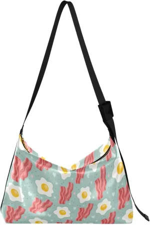 Crossbody Bag for Women Men Trendy Cute Egg and Bacon Leather Casual Hobo Shoulder Bags Purses with Adjustable Strap Breakfast Food Fashion Large Sling Handbag