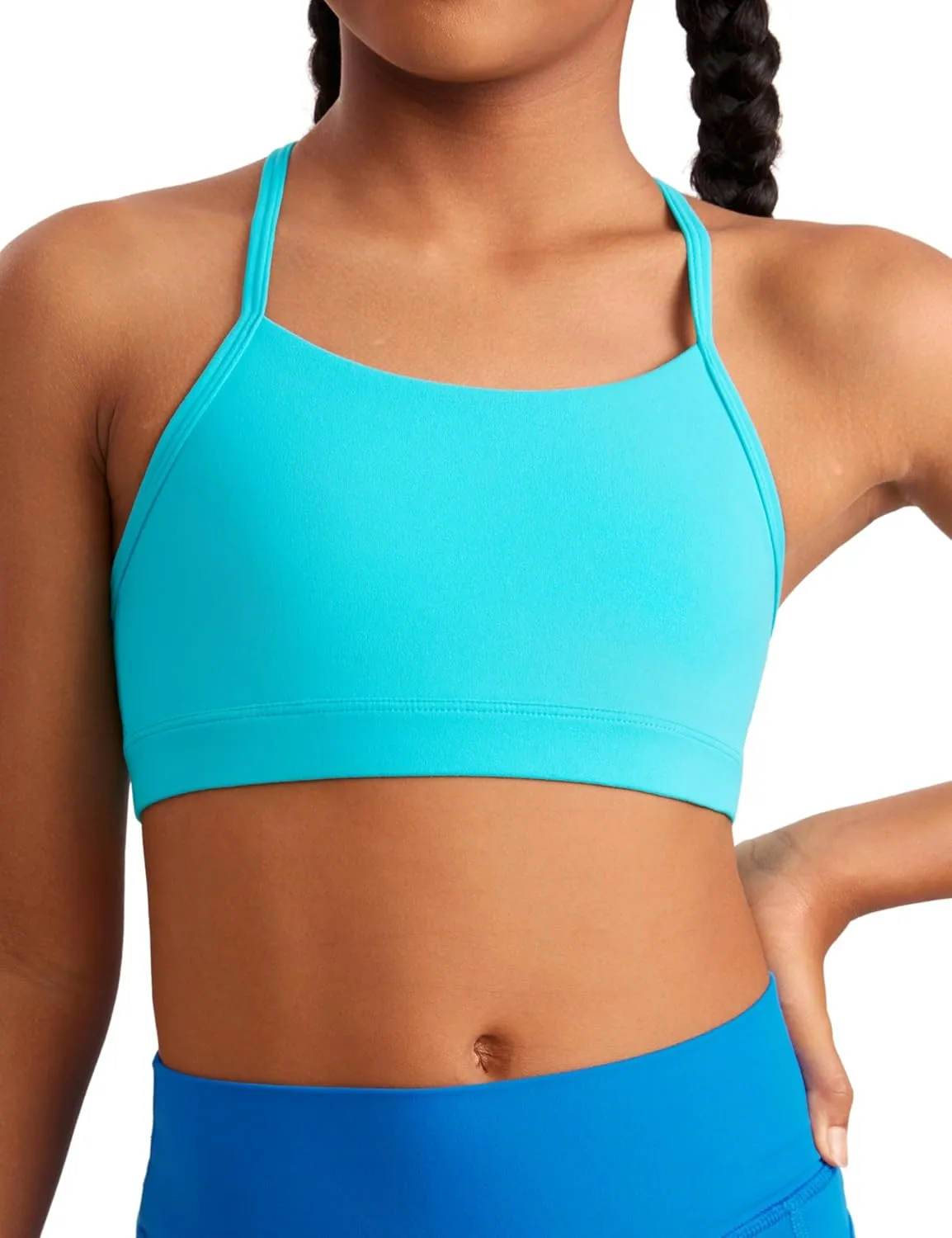 CRZ YOGA Butterluxe Girls Sports Bra - Spaghetti Strap Y Back Racerback for Teens Kids Training Yoga Comfort Crop Top