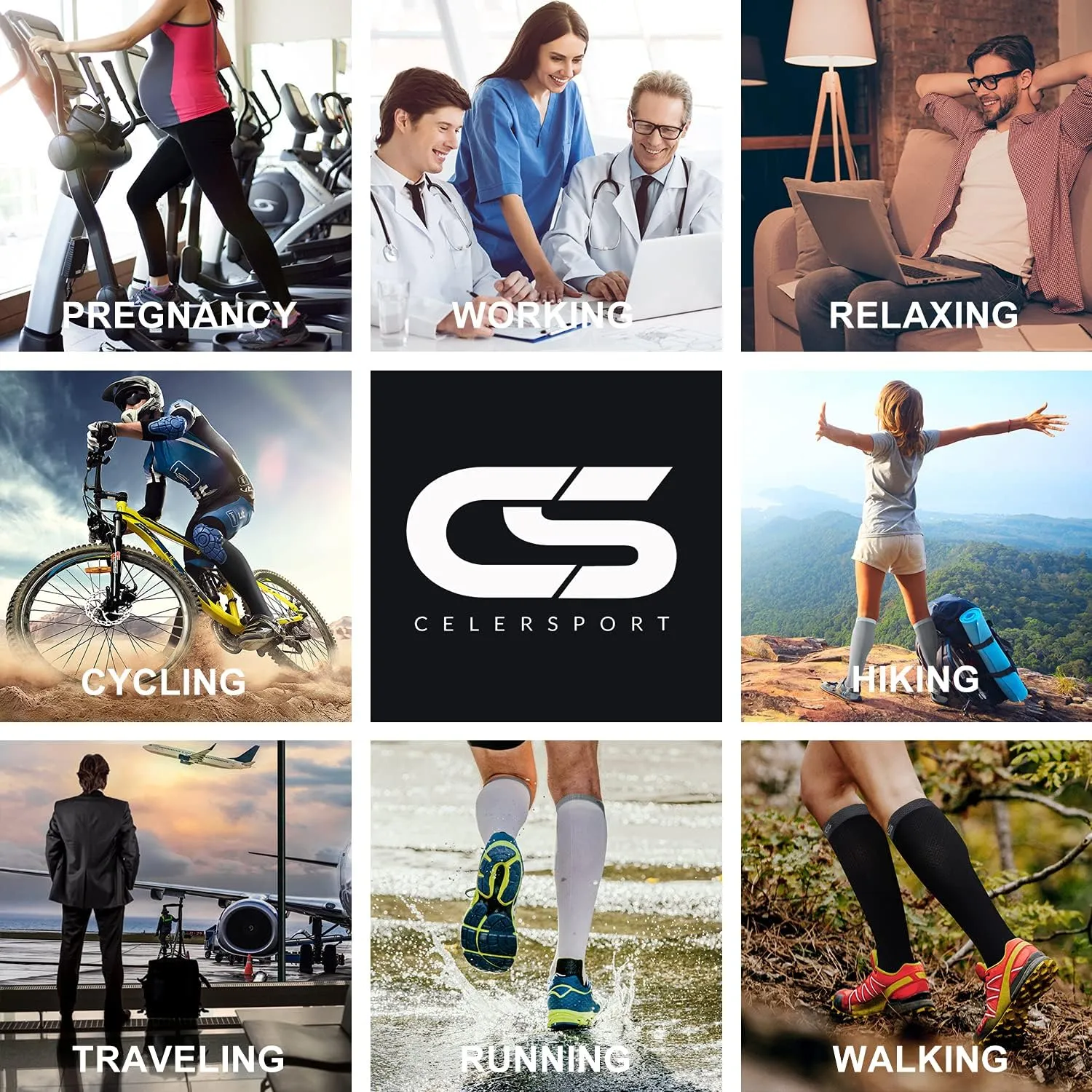 CS CELERSPORT 3 Pairs Compression Socks 20-30mmHg for Men Running Athletic Support Socks