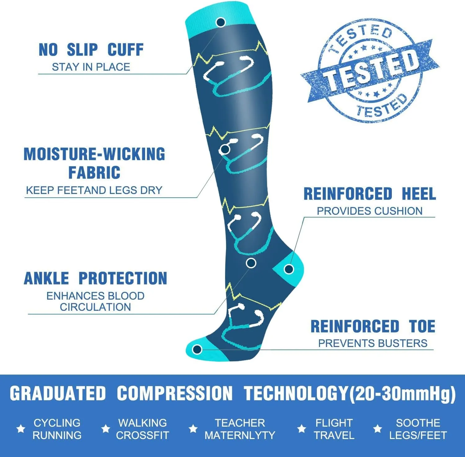 CTHH 5/7 Pairs Compression Socks for Women & Men Circulation - Compression Stockings for Support Running Athletics Nursing Travel
