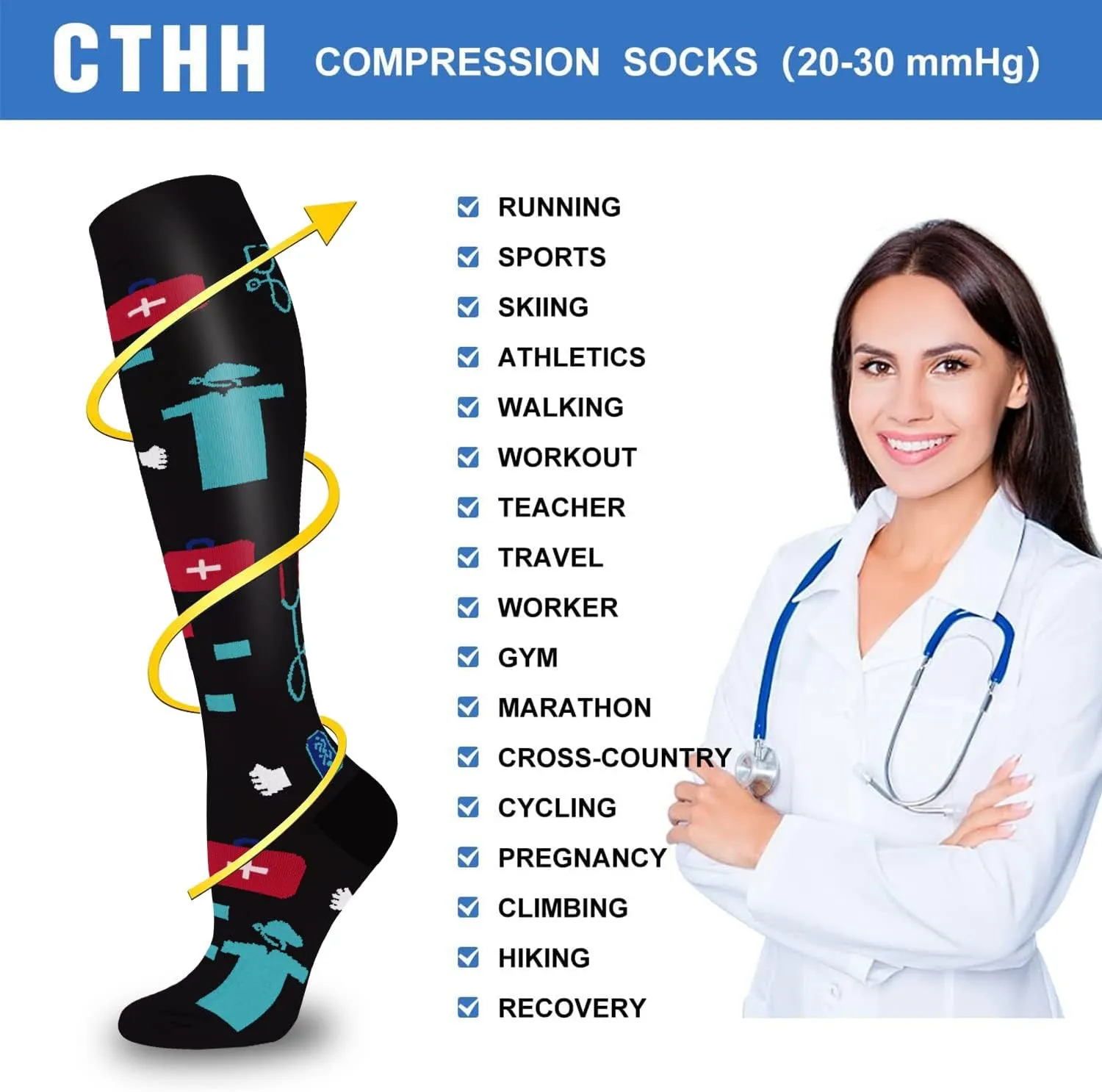 CTHH 5/7 Pairs Compression Socks for Women & Men Circulation - Compression Stockings for Support Running Athletics Nursing Travel