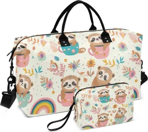 Curious Koala Travel Duffle Bag,Large Weekender Travel Bag for Women Men Waterproof Luggage Bag with Trolley Sleeve,Airplane Travel Essentials for Flying