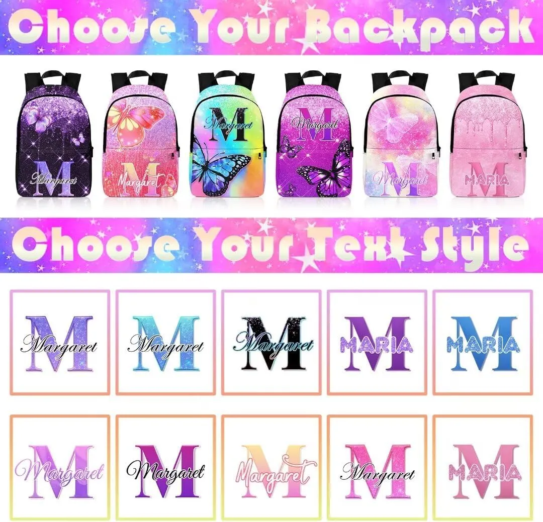 Custom Backpack for Girls Kids with Name Personalized Backpacks for Girls School Backpack with Lunch Bag Customized Book Bags for School Travel Hiking Outdoor