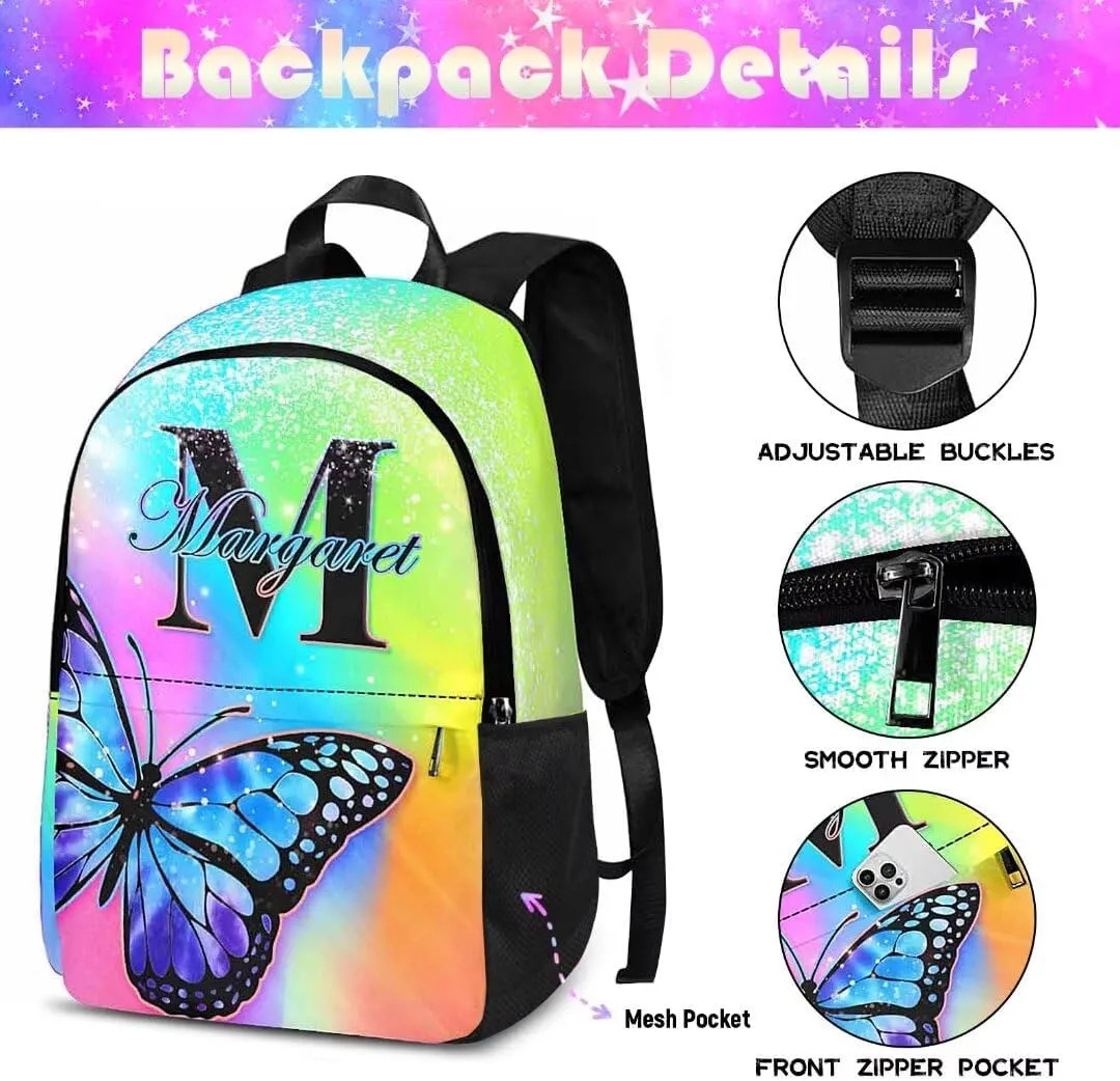 Custom Backpack for Girls Kids with Name Personalized Backpacks for Girls School Backpack with Lunch Bag Customized Book Bags for School Travel Hiking Outdoor