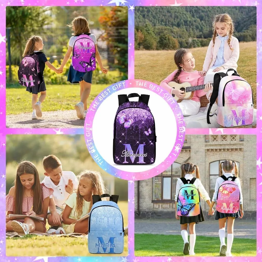 Custom Backpack for Girls Kids with Name Personalized Backpacks for Girls School Backpack with Lunch Bag Customized Book Bags for School Travel Hiking Outdoor