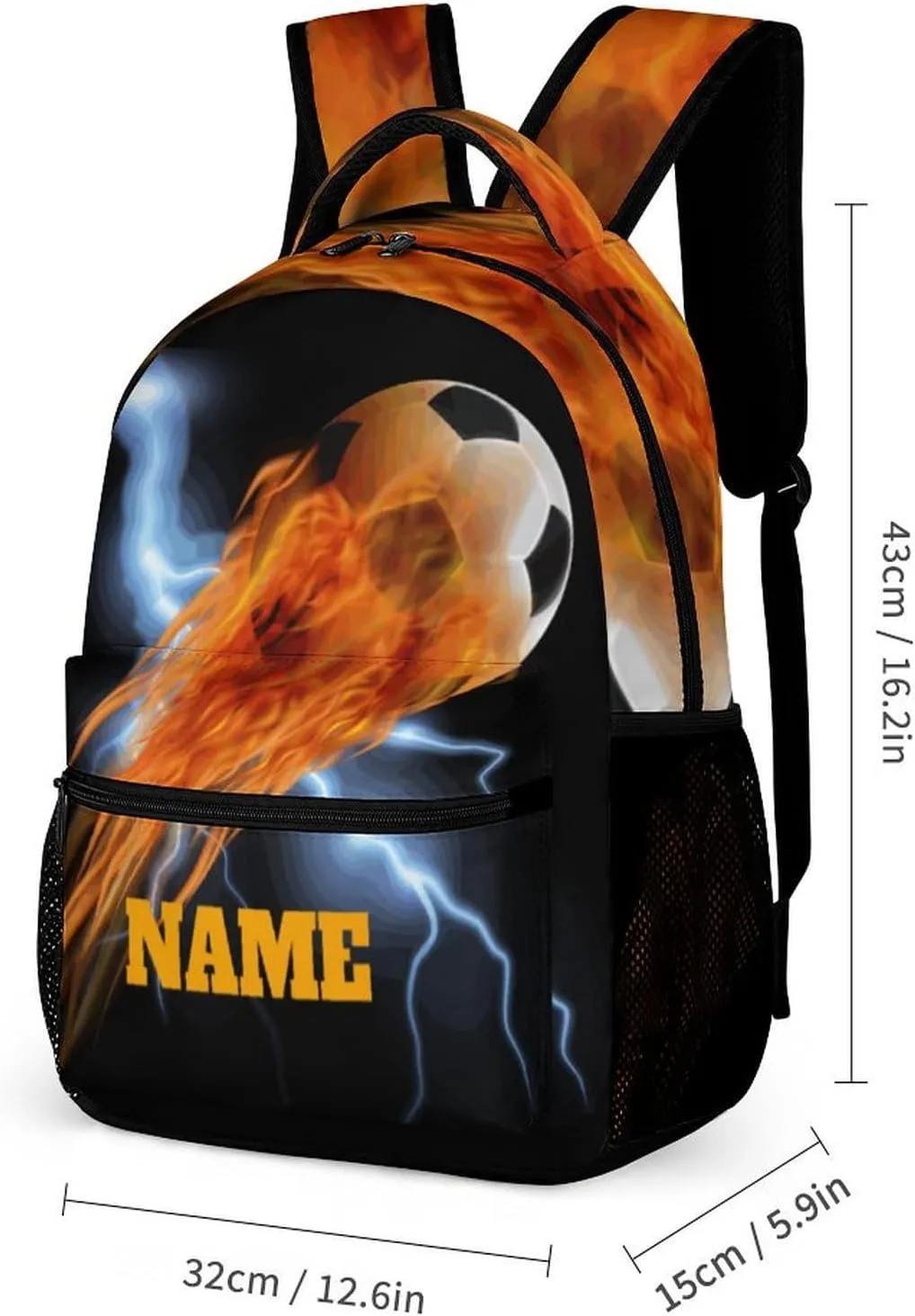 Custom Ball Fire Backpack Set 3 in 1 Personalized Add Your Name School Bag with Lunch Bag Pencil Case Customized Backpack for Kids Girls Boys