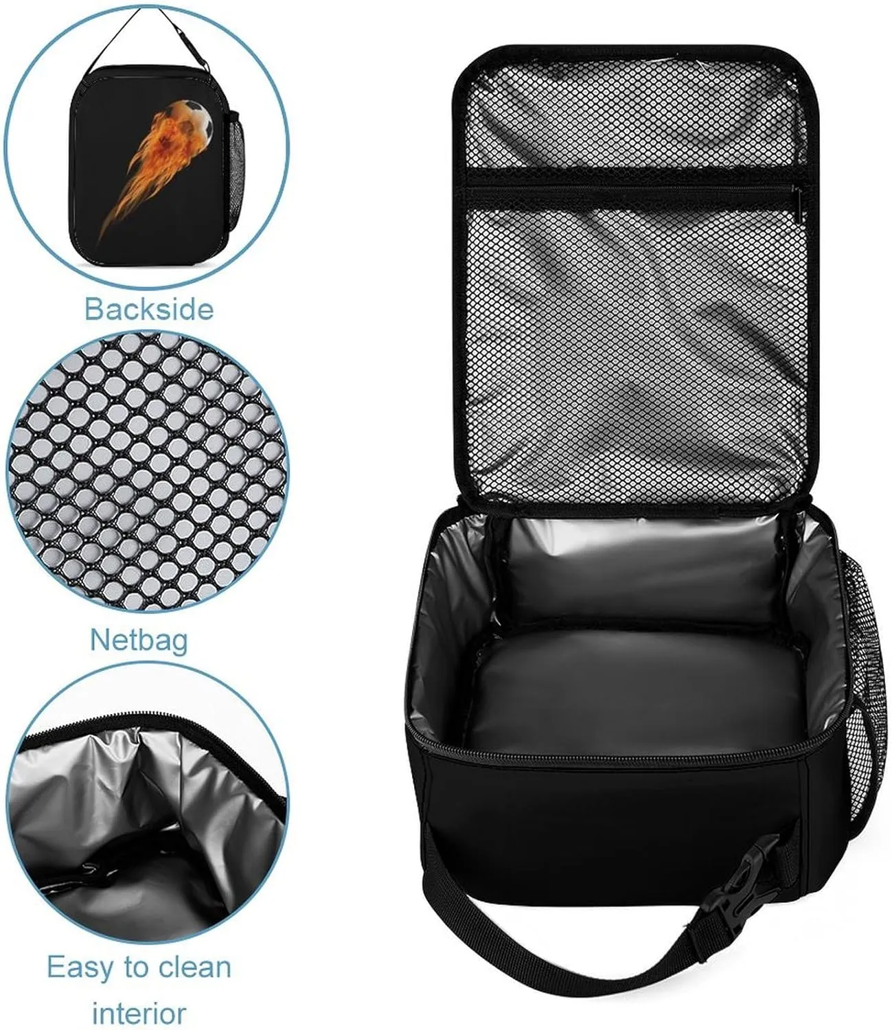 Custom Ball Fire Backpack Set 3 in 1 Personalized Add Your Name School Bag with Lunch Bag Pencil Case Customized Backpack for Kids Girls Boys