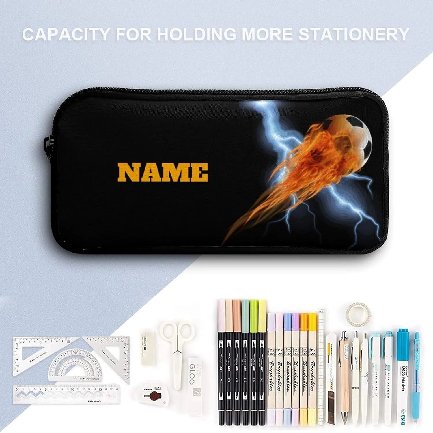 Custom Ball Fire Backpack Set 3 in 1 Personalized Add Your Name School Bag with Lunch Bag Pencil Case Customized Backpack for Kids Girls Boys