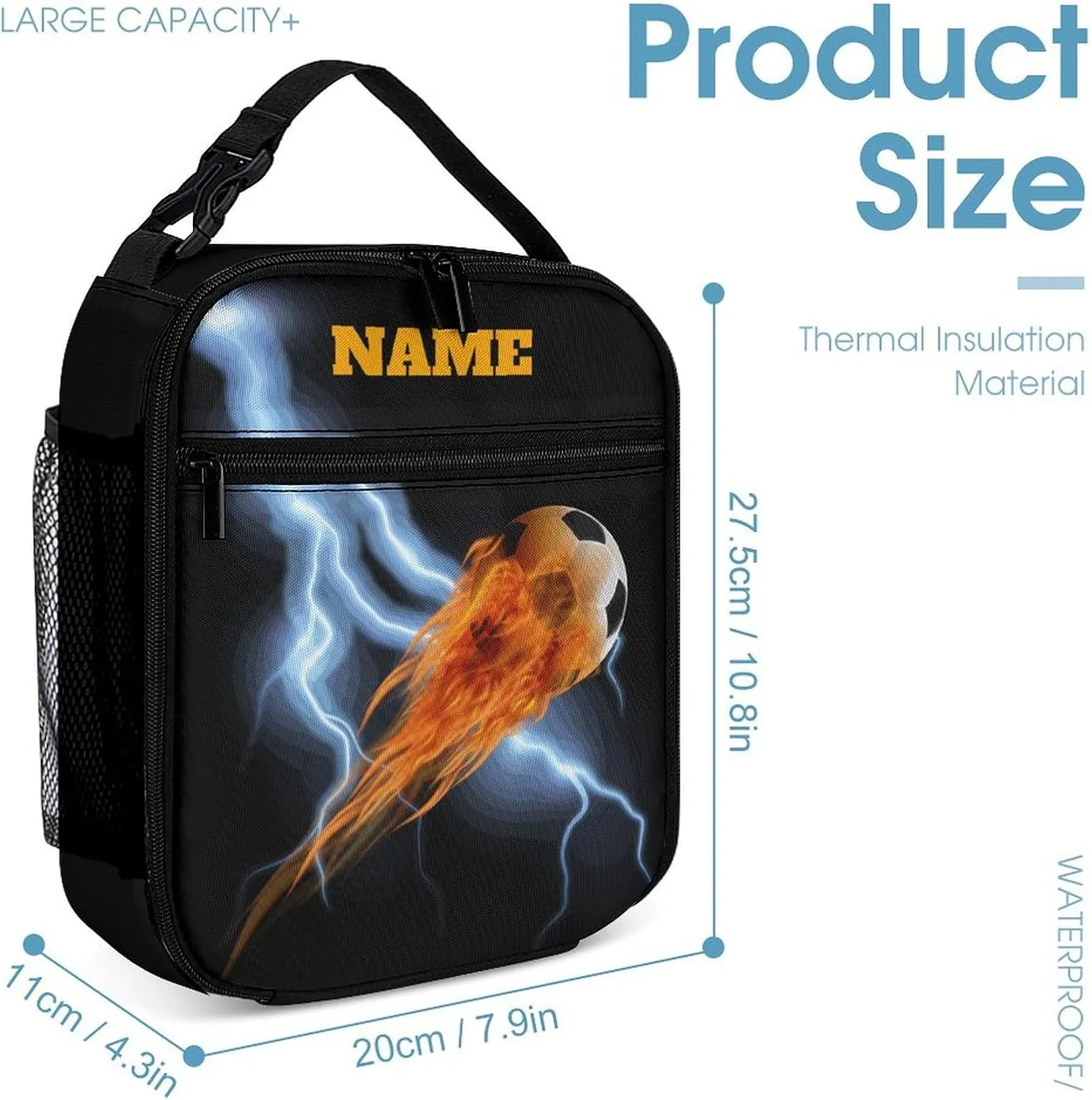 Custom Ball Fire Backpack Set 3 in 1 Personalized Add Your Name School Bag with Lunch Bag Pencil Case Customized Backpack for Kids Girls Boys
