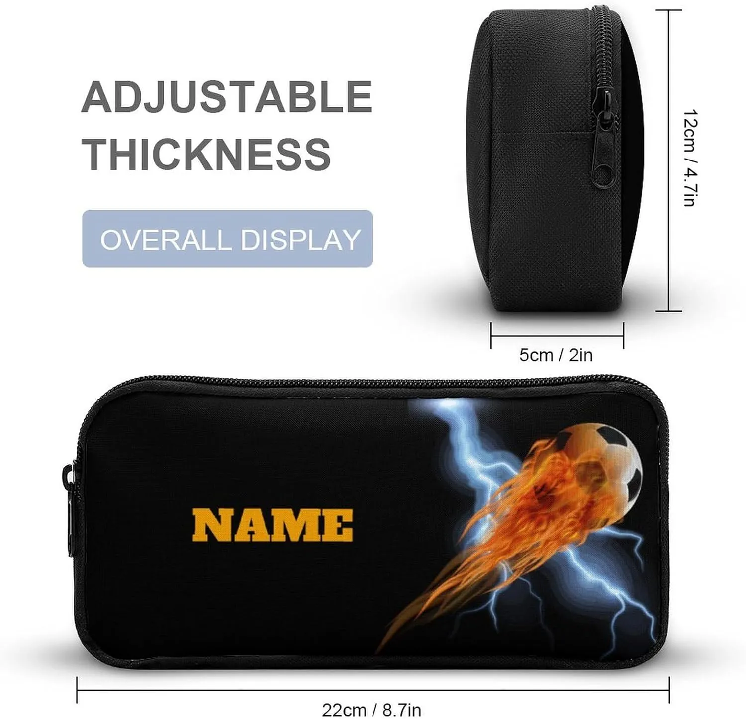 Custom Ball Fire Backpack Set 3 in 1 Personalized Add Your Name School Bag with Lunch Bag Pencil Case Customized Backpack for Kids Girls Boys
