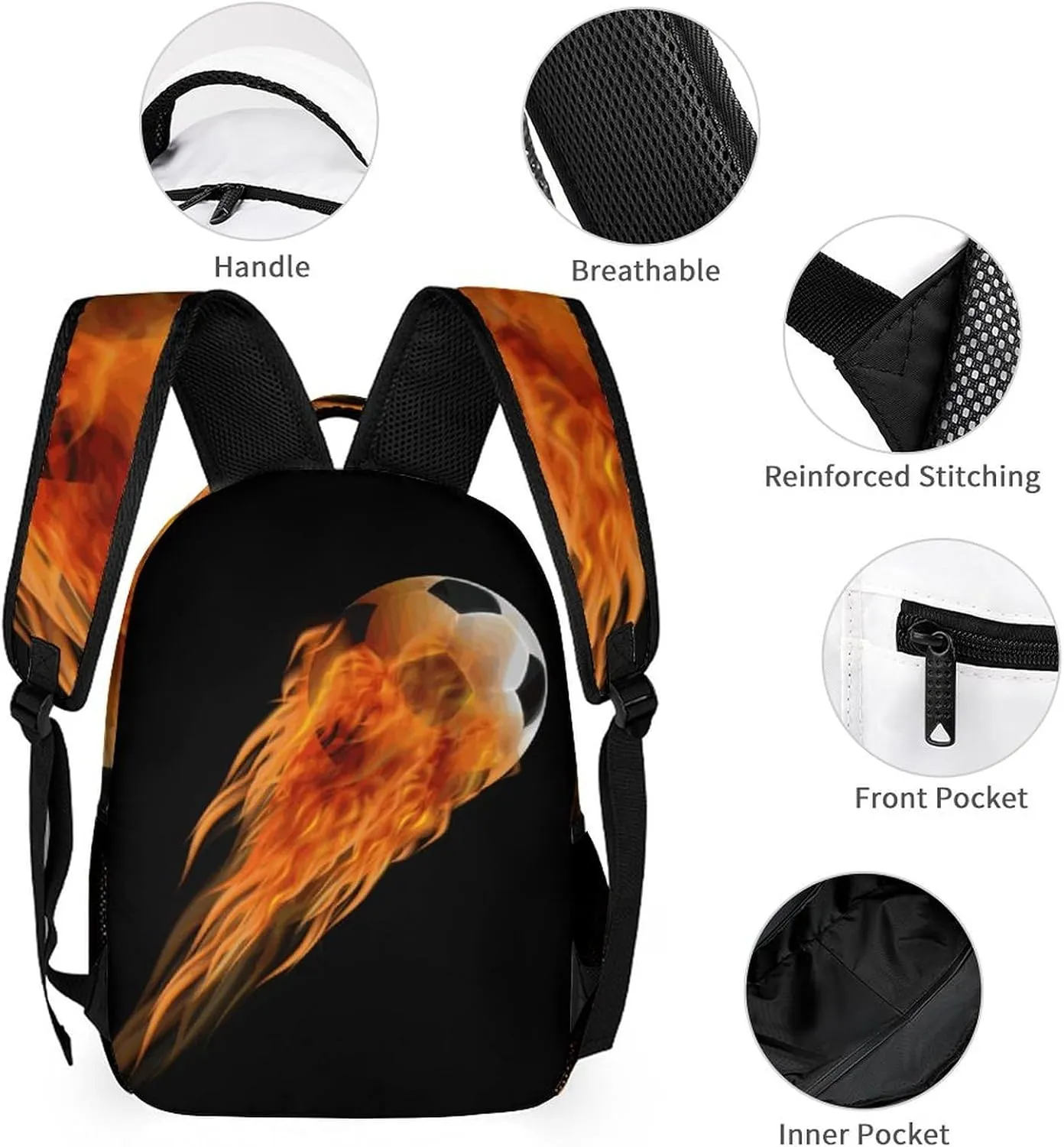 Custom Ball Fire Backpack Set 3 in 1 Personalized Add Your Name School Bag with Lunch Bag Pencil Case Customized Backpack for Kids Girls Boys