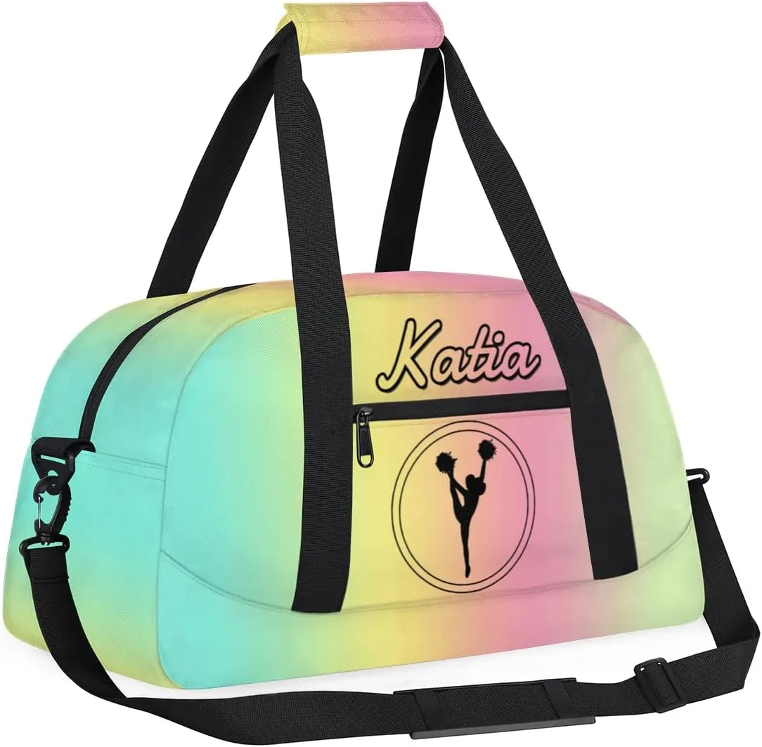 Custom Cheer Duffel Bag with Name Personalized Cheerleader Bag Sport Duffel Bag Customized Cheer Gifts Weekender Travel Bag, Blue Yellow
