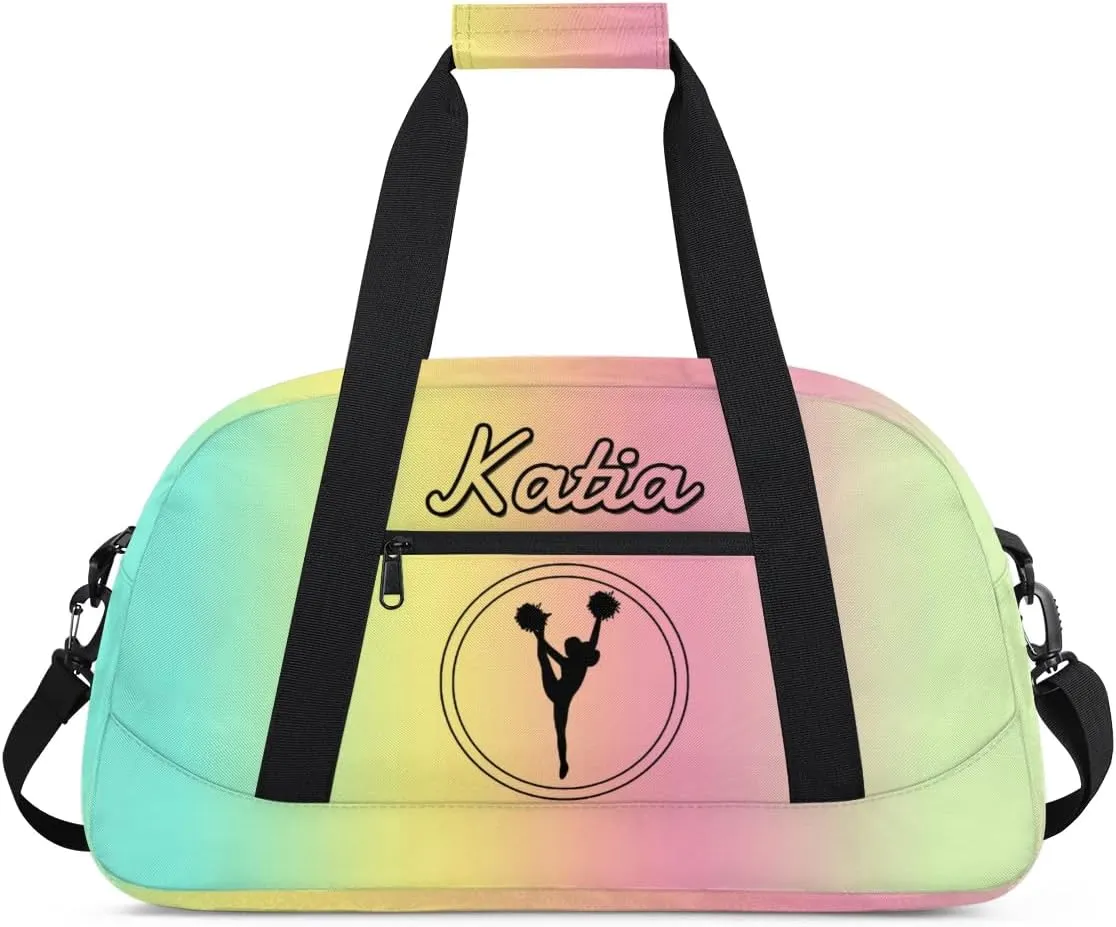 Custom Cheer Duffel Bag with Name Personalized Cheerleader Bag Sport Duffel Bag Customized Cheer Gifts Weekender Travel Bag, Blue Yellow