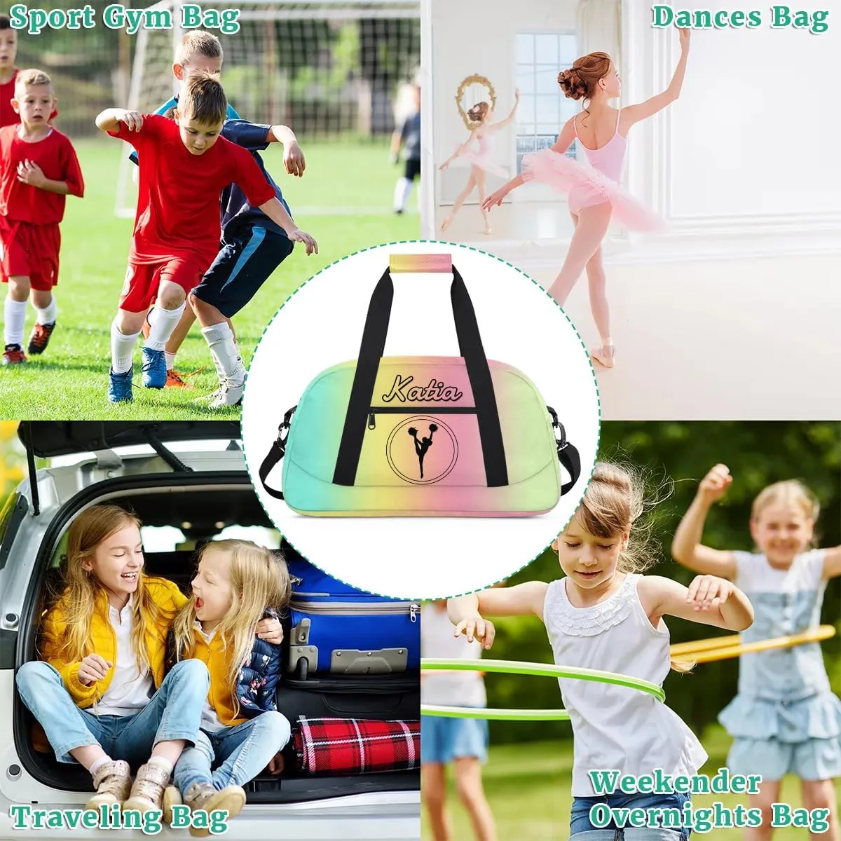 Custom Cheer Duffel Bag with Name Personalized Cheerleader Bag Sport Duffel Bag Customized Cheer Gifts Weekender Travel Bag, Blue Yellow