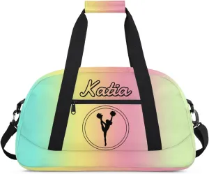 Custom Cheer Duffel Bag with Name Personalized Cheerleader Bag Sport Duffel Bag Customized Cheer Gifts Weekender Travel Bag, Blue Yellow
