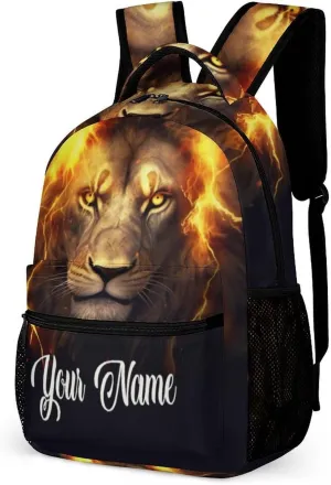 Custom Lion Backpack for Kids Girls Boys School, 16 Inches Cute Lions Theme Bookbag, Adjustable, Lightweight, Large Capacity, Colorful Daily Casual Backpacks