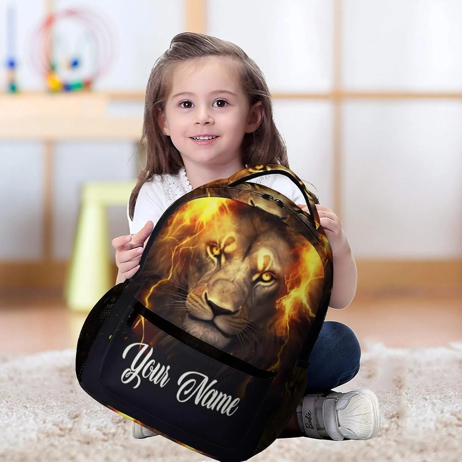 Custom Lion Backpack for Kids Girls Boys School, 16 Inches Cute Lions Theme Bookbag, Adjustable, Lightweight, Large Capacity, Colorful Daily Casual Backpacks