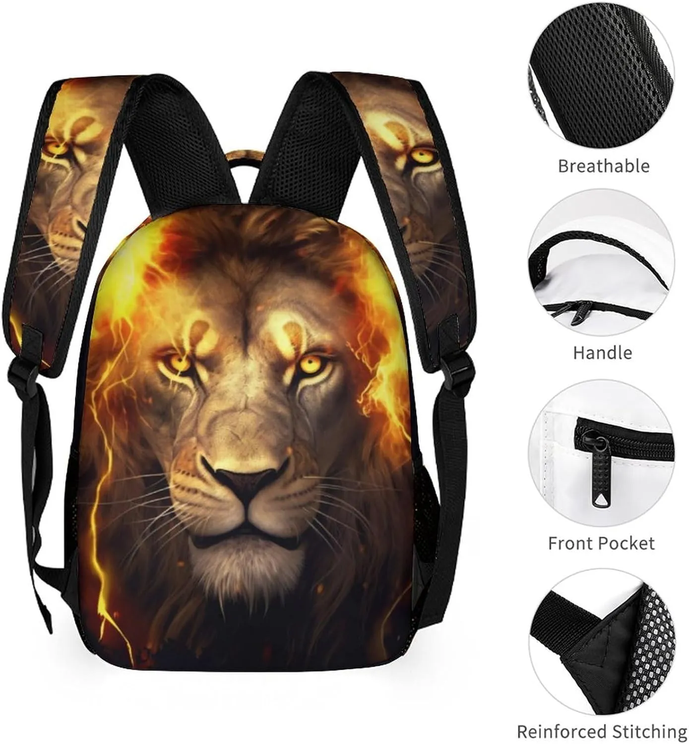 Custom Lion Backpack for Kids Girls Boys School, 16 Inches Cute Lions Theme Bookbag, Adjustable, Lightweight, Large Capacity, Colorful Daily Casual Backpacks