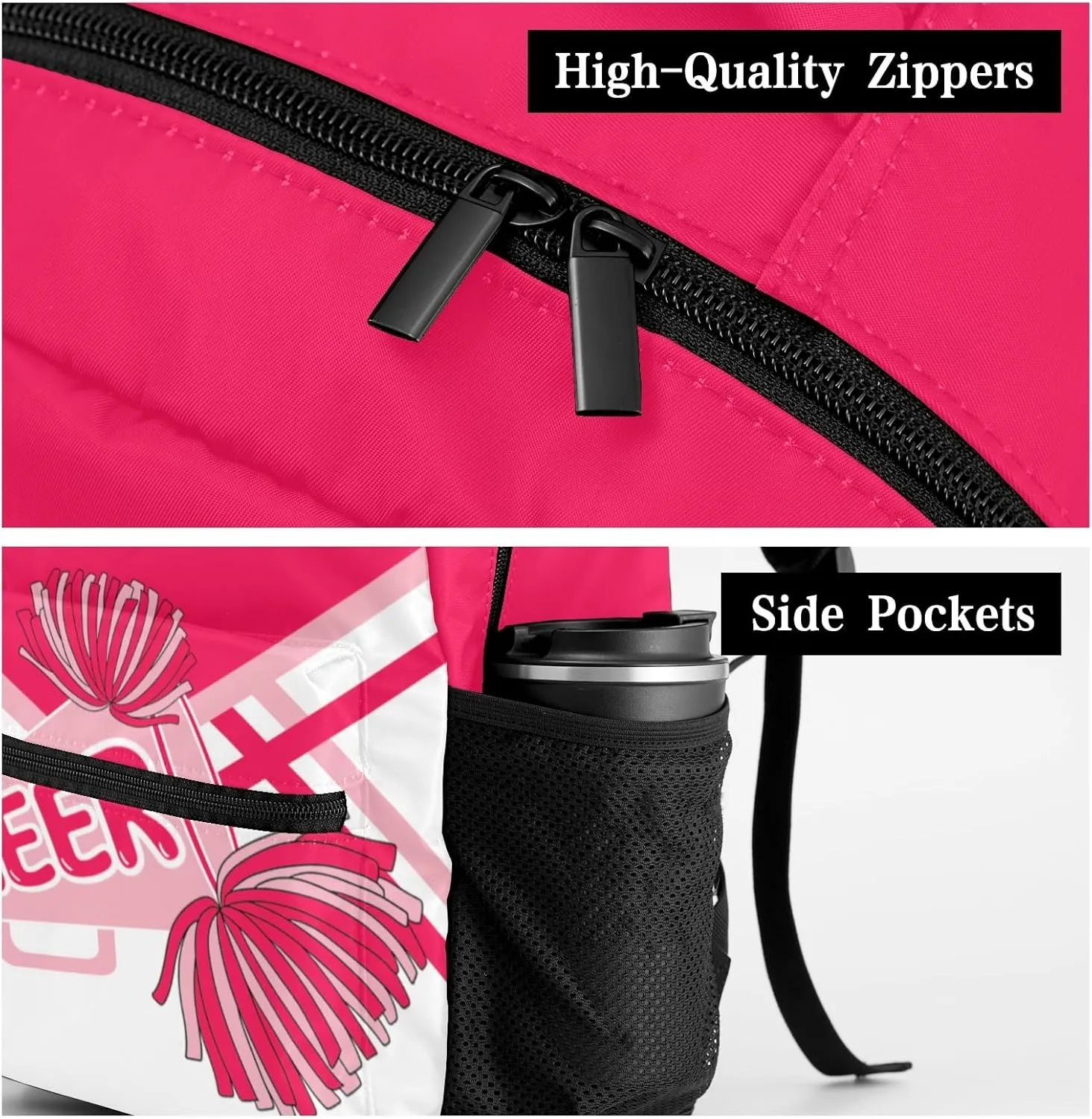 Custom Student Bag Gifts with Name Pink Red Cheer Cheerleader Stripes Kids' Backpack Large Capacity Shoulder Bookbag Casual Bag for Teens