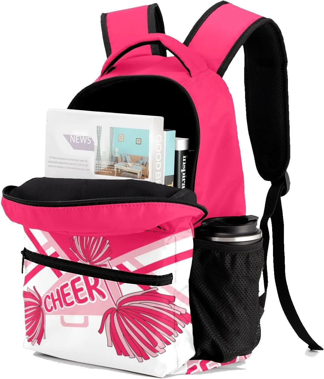 Custom Student Bag Gifts with Name Pink Red Cheer Cheerleader Stripes Kids' Backpack Large Capacity Shoulder Bookbag Casual Bag for Teens