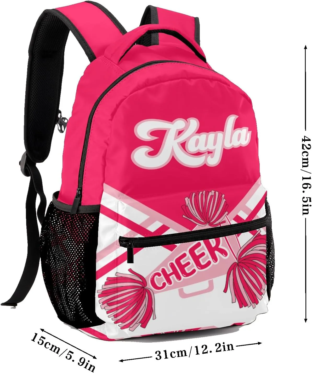 Custom Student Bag Gifts with Name Pink Red Cheer Cheerleader Stripes Kids' Backpack Large Capacity Shoulder Bookbag Casual Bag for Teens