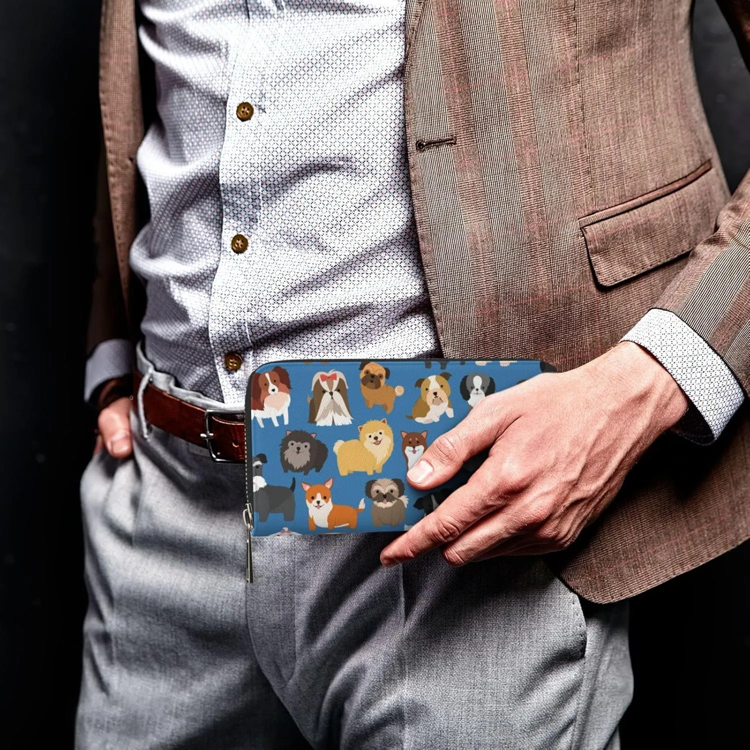 Cute Animal Dog Wallet for Men Women Elegant Long Clutch Zip Around Travel Leather Coin Purse Large Capacity Credit Card Holder Handbag