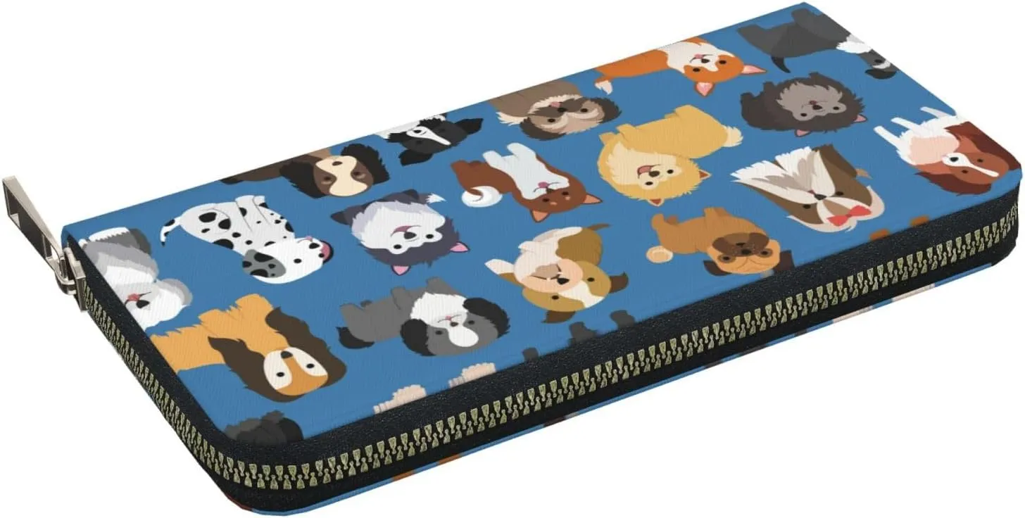 Cute Animal Dog Wallet for Men Women Elegant Long Clutch Zip Around Travel Leather Coin Purse Large Capacity Credit Card Holder Handbag