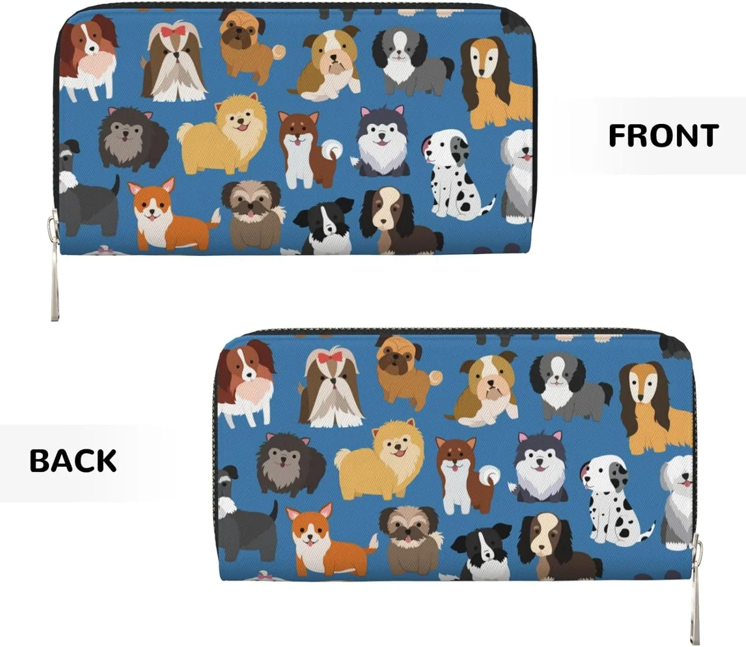 Cute Animal Dog Wallet for Men Women Elegant Long Clutch Zip Around Travel Leather Coin Purse Large Capacity Credit Card Holder Handbag
