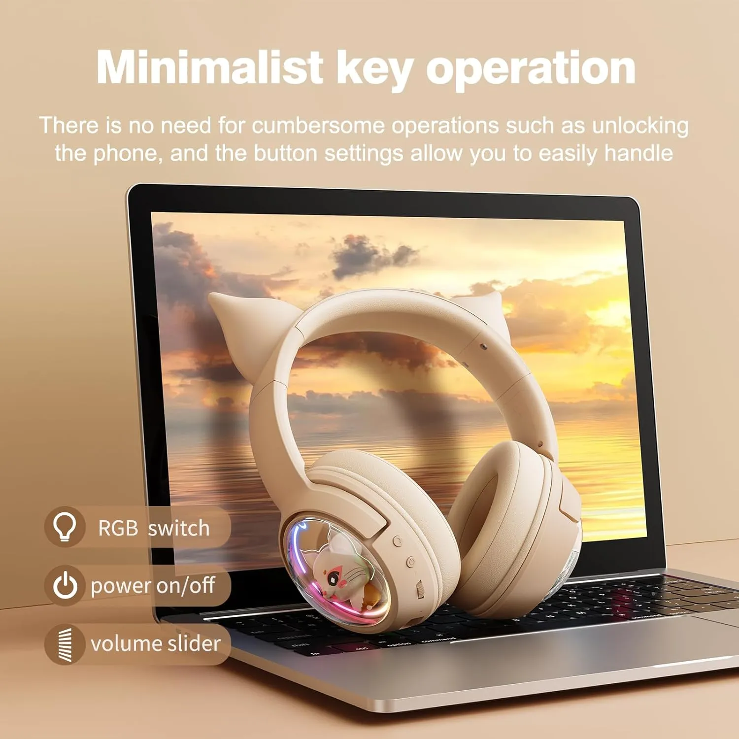 Cute Cat Bluetooth Headphones, Wireless & Wired Mode Headset with Mic, RGB LED Light, for Girls Women School Gaming, Compatible with Mobile Phones Tablet