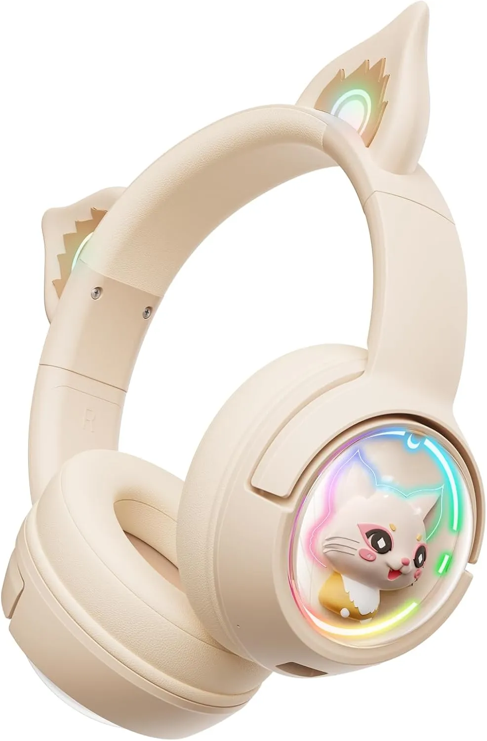Cute Cat Bluetooth Headphones, Wireless & Wired Mode Headset with Mic, RGB LED Light, for Girls Women School Gaming, Compatible with Mobile Phones Tablet