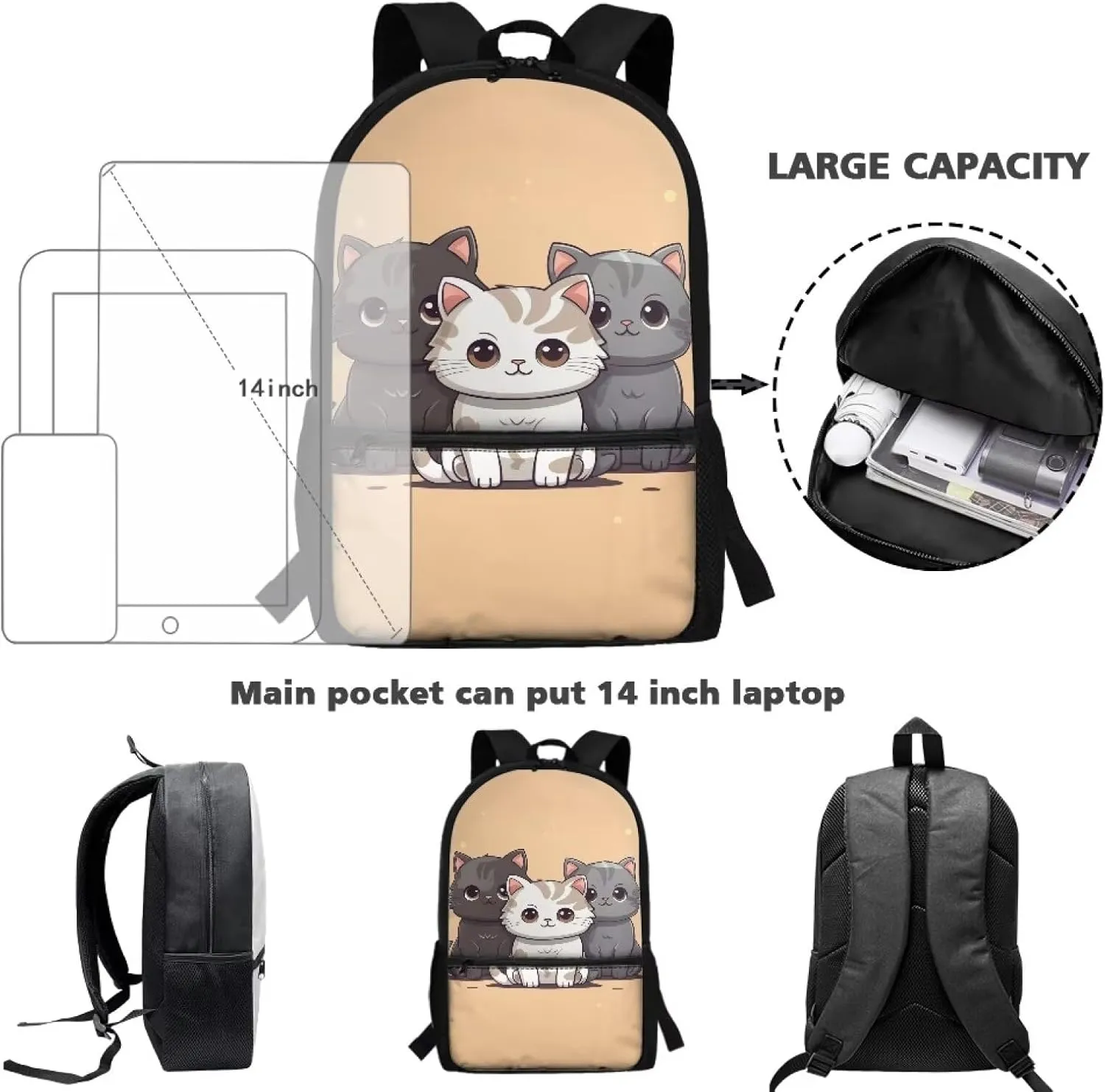 Cute Cat for School Girls Backpacks for 2Nd Rd Grade Kids Bookbag for 5-8 9-11 Years Boys School Bag for Preschool Child Book Bags Picnic Children 17 Inch Daypack