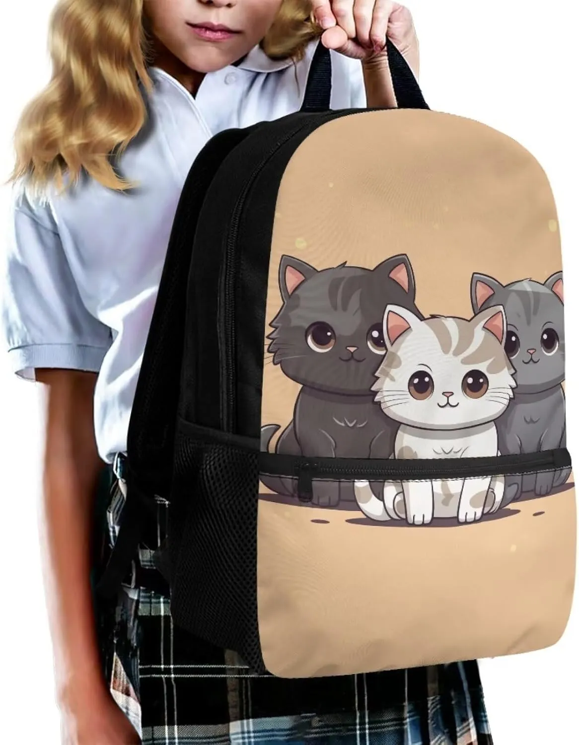 Cute Cat for School Girls Backpacks for 2Nd Rd Grade Kids Bookbag for 5-8 9-11 Years Boys School Bag for Preschool Child Book Bags Picnic Children 17 Inch Daypack