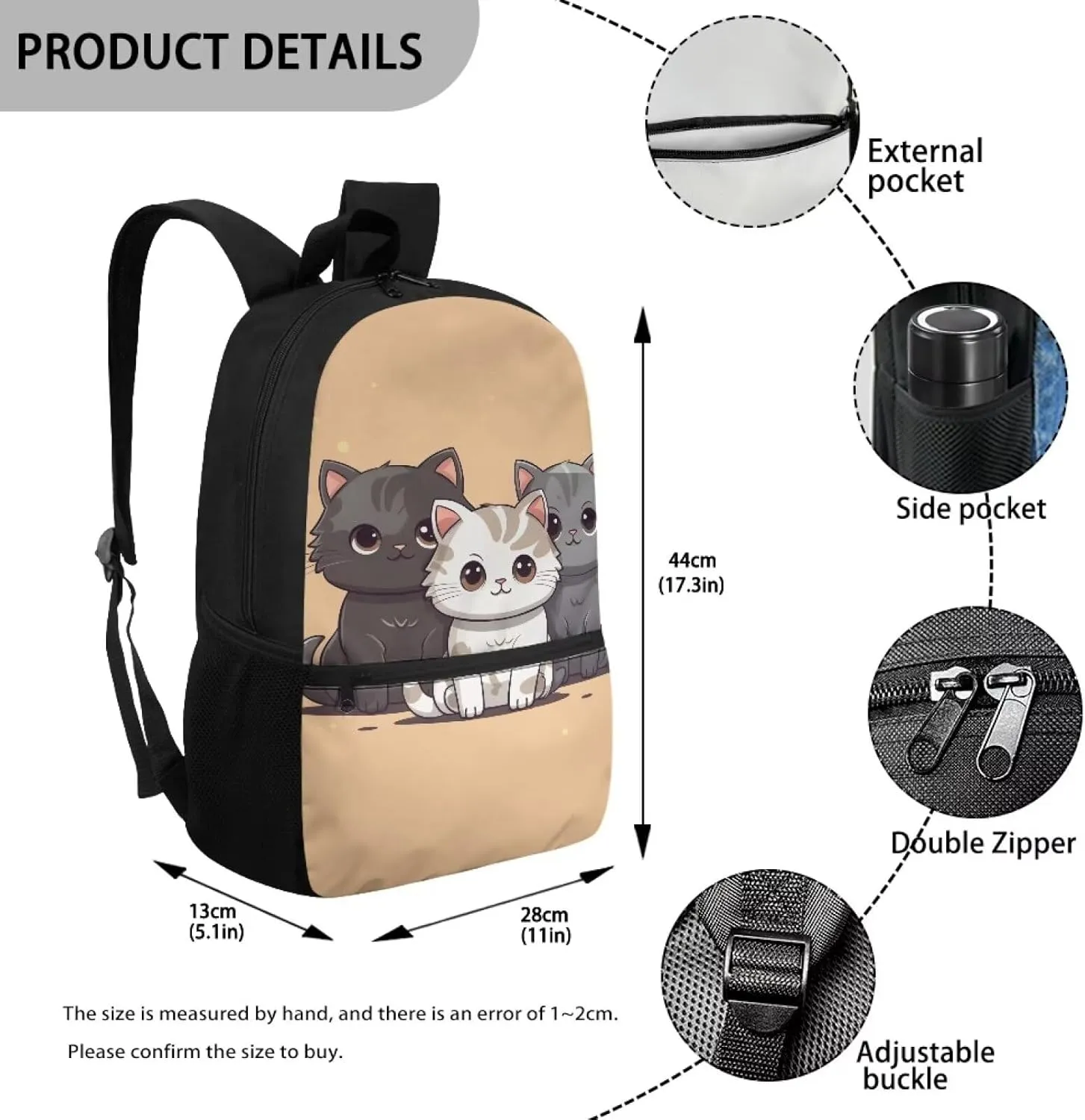 Cute Cat for School Girls Backpacks for 2Nd Rd Grade Kids Bookbag for 5-8 9-11 Years Boys School Bag for Preschool Child Book Bags Picnic Children 17 Inch Daypack