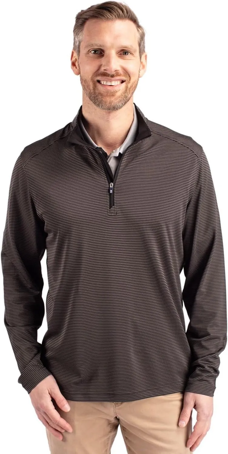 Cutter & Buck Virtue Eco Pique Micro Stripe Recycled Mens Quarter Zip
