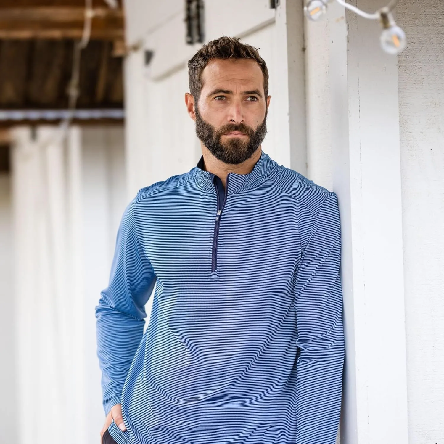 Cutter & Buck Virtue Eco Pique Micro Stripe Recycled Mens Quarter Zip