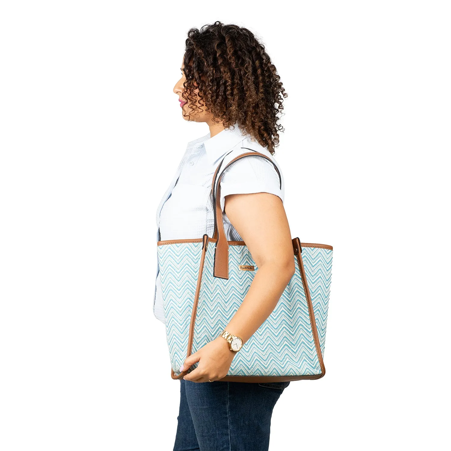 Cyan Chevron & Combo of Tote & Laptop Sleeve