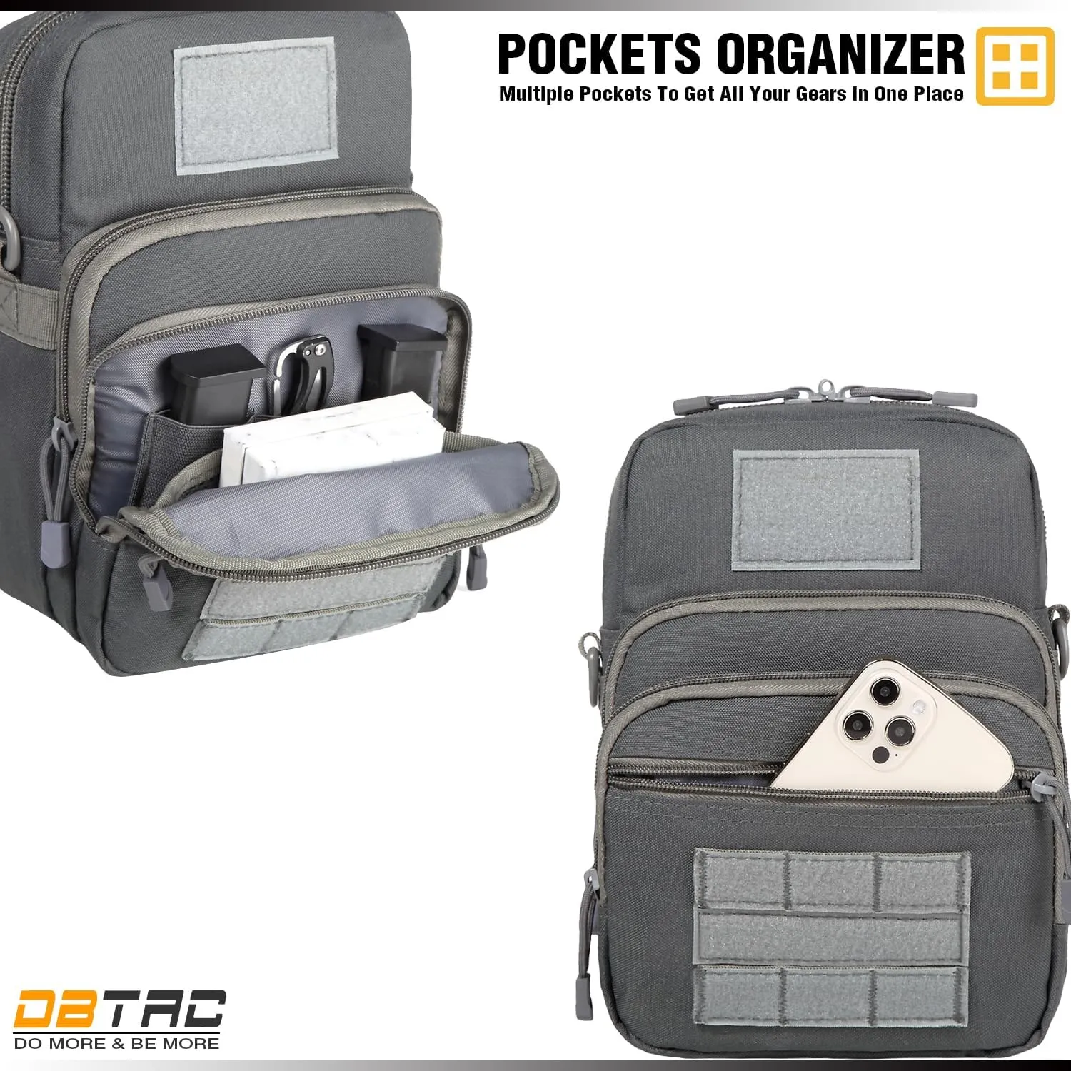 DBTAC Compact Gun Pouch w/Shoulder Strap | 3L CCW Crossbody Travel Bag Tactical Shoulder Bag w/Gun Holder, Arsenic Gray