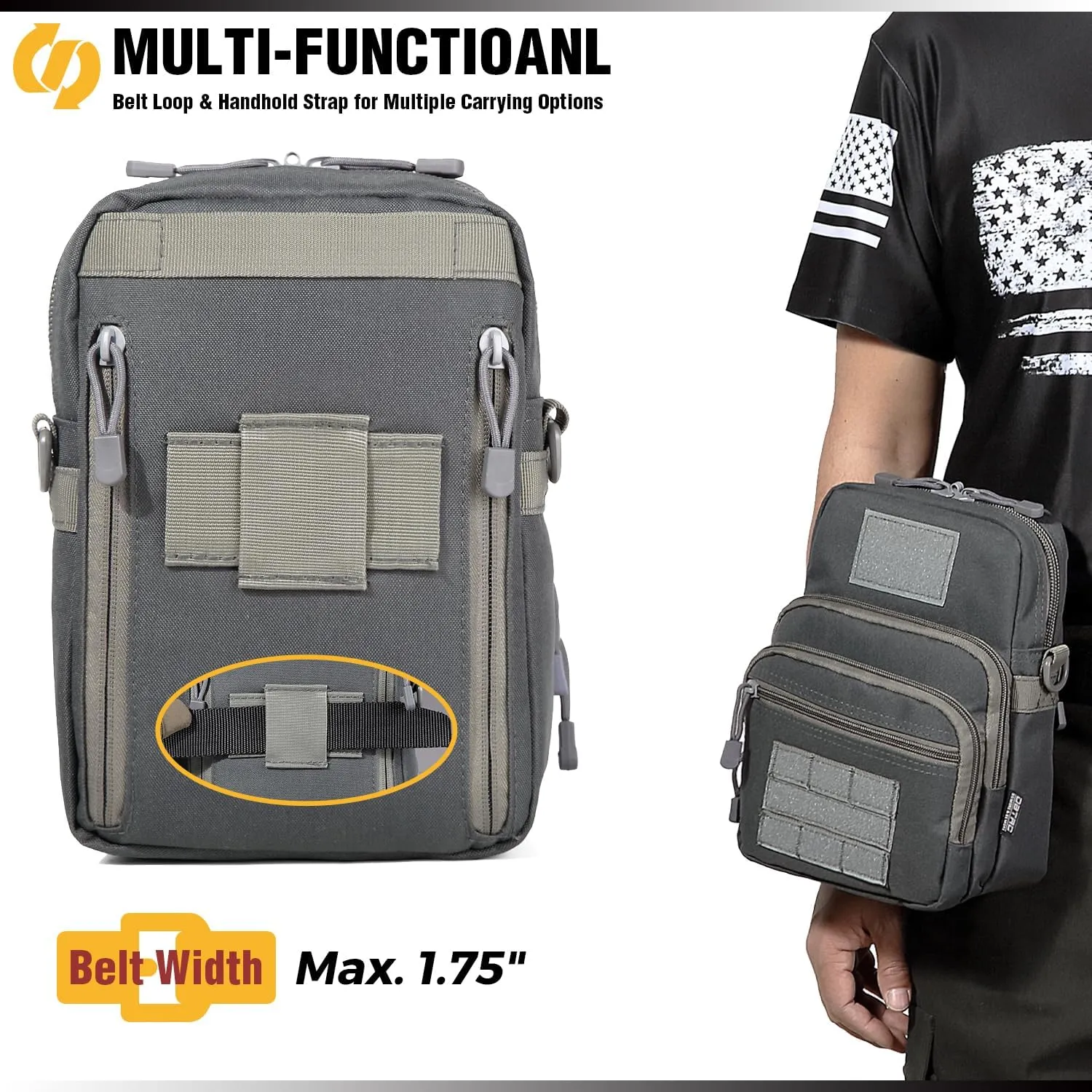 DBTAC Compact Gun Pouch w/Shoulder Strap | 3L CCW Crossbody Travel Bag Tactical Shoulder Bag w/Gun Holder, Arsenic Gray