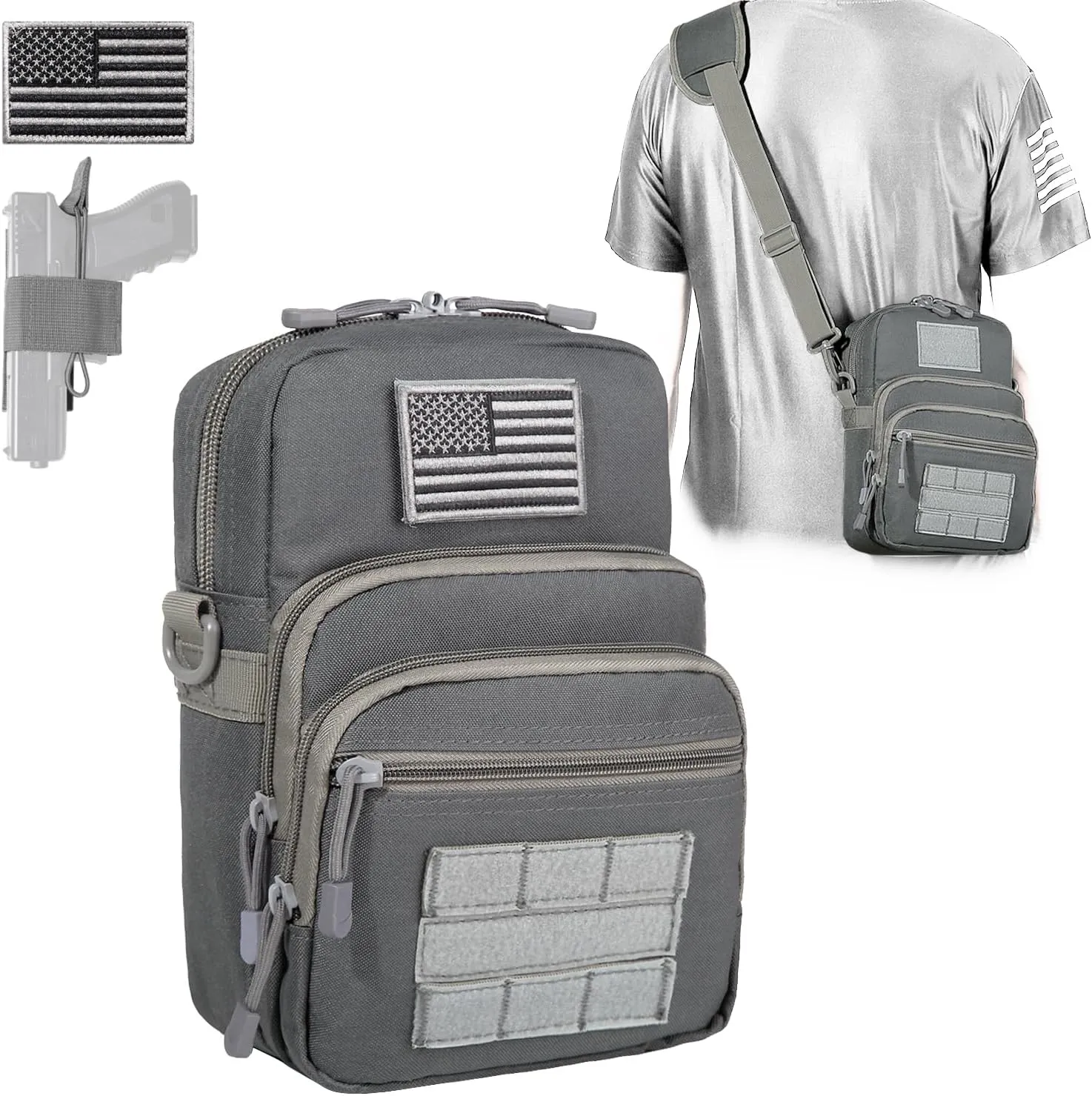 DBTAC Compact Gun Pouch w/Shoulder Strap | 3L CCW Crossbody Travel Bag Tactical Shoulder Bag w/Gun Holder, Arsenic Gray