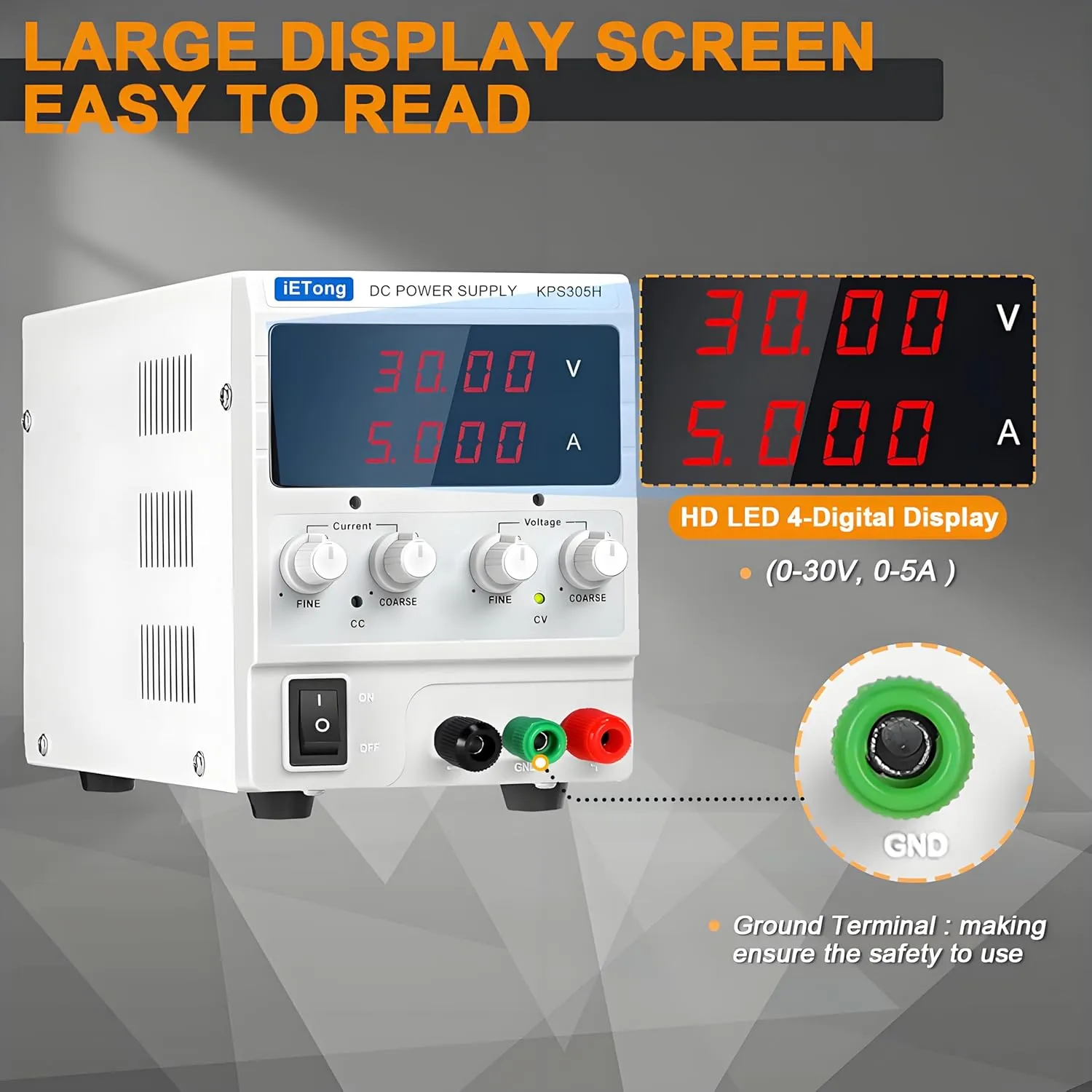 DC Power Supply Variable, 0-30V 0-5A Adjustable Switching Regulated Bench Lab Power Supply with High Precision 4-Digit LED Display for Beginners, Laboratory, School, DIY Projects,KPS305H