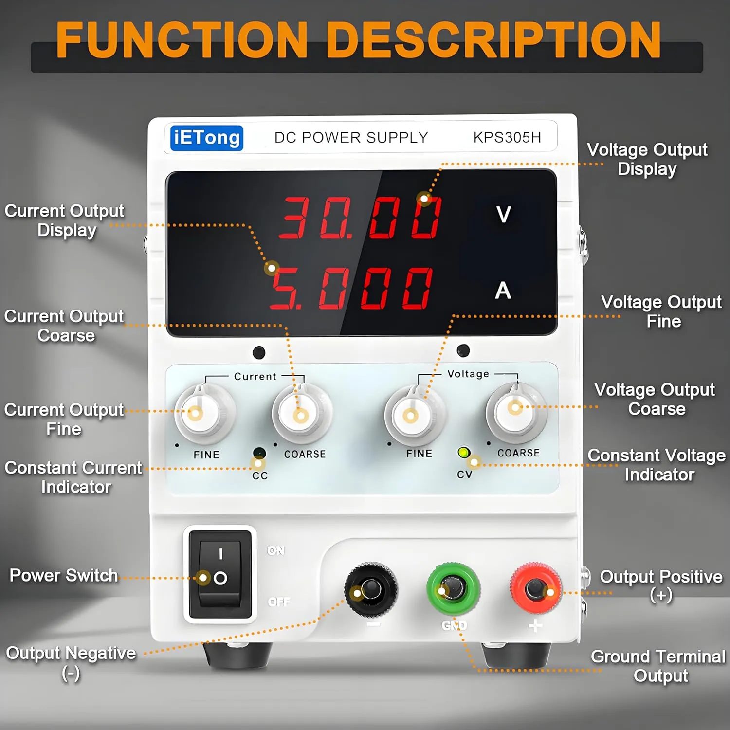 DC Power Supply Variable, 0-30V 0-5A Adjustable Switching Regulated Bench Lab Power Supply with High Precision 4-Digit LED Display for Beginners, Laboratory, School, DIY Projects,KPS305H